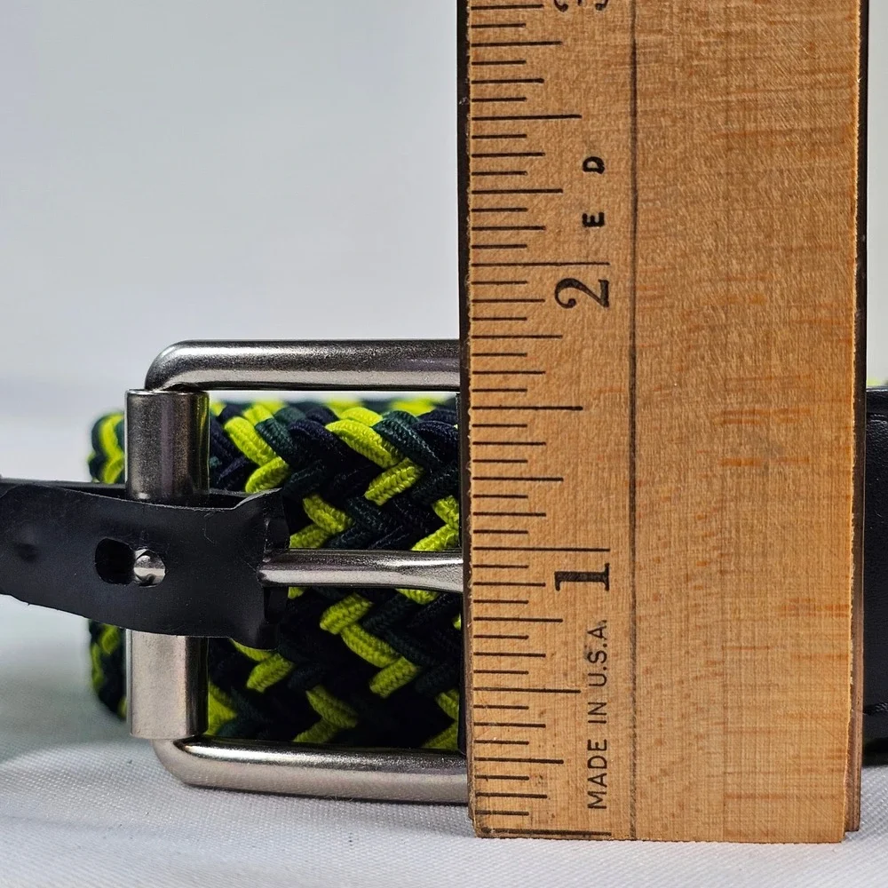 Original Use Mens Braided‎ Stretch Belt XL 40-44 Black Green Yellow Woven Buckle
